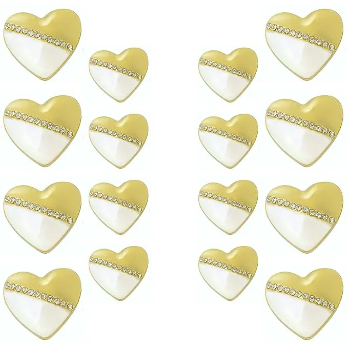 Heart-Shaped Pearl Metal Buttons with Gold & Black Accents(7 Big   7 Small)