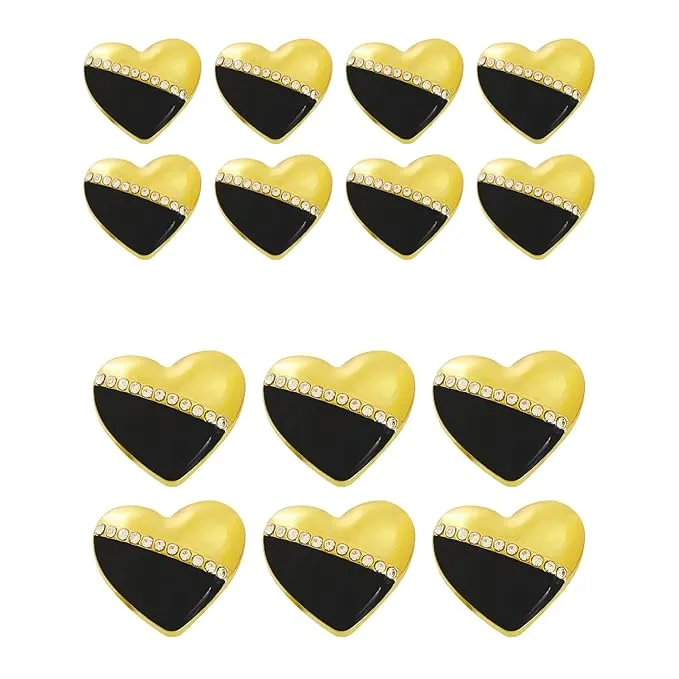 Heart-Shaped Pearl Metal Buttons with Gold & Black Accents(7 Big   7 Small)