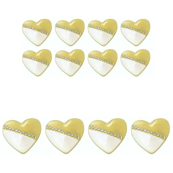 Heart-Shaped Pearl Metal Buttons with Gold & Black Accents(7 Big   7 Small)