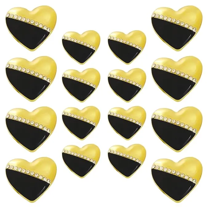 Heart-Shaped Pearl Metal Buttons with Gold & Black Accents(7 Big   7 Small)