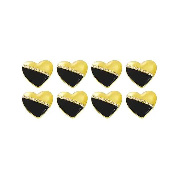 Heart-Shaped Pearl Metal Buttons with Gold & Black Accents(7 Big   7 Small)