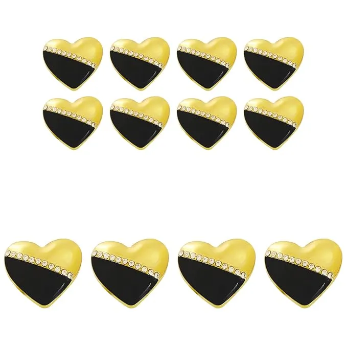 Heart-Shaped Pearl Metal Buttons with Gold & Black Accents(7 Big   7 Small)