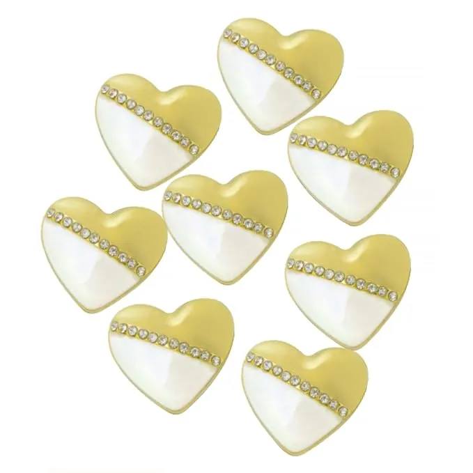 Heart-Shaped Pearl Metal Buttons with Gold & Black Accents(Pack of 8 Buttons)