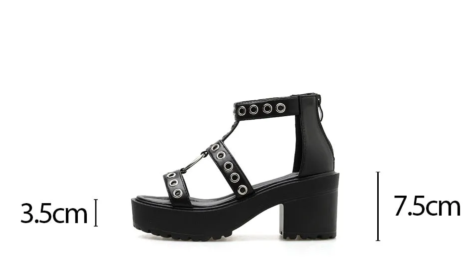 'Heat It Up' Black Rivet Summer Platform Shoes Fake Leather