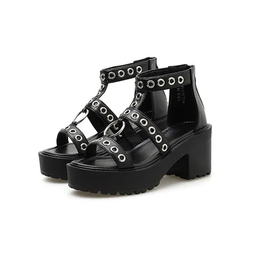 'Heat It Up' Black Rivet Summer Platform Shoes Fake Leather