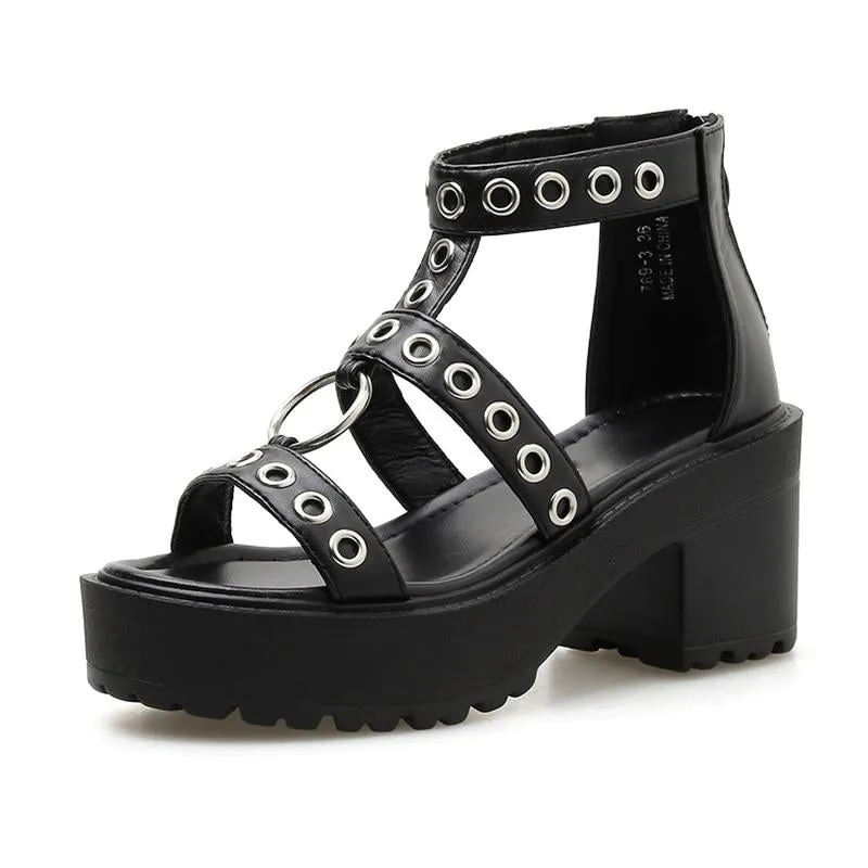 'Heat It Up' Black Rivet Summer Platform Shoes Fake Leather