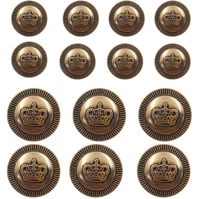 Imperial Emblems Crown Metal Buttons(8 Small   6 Big)