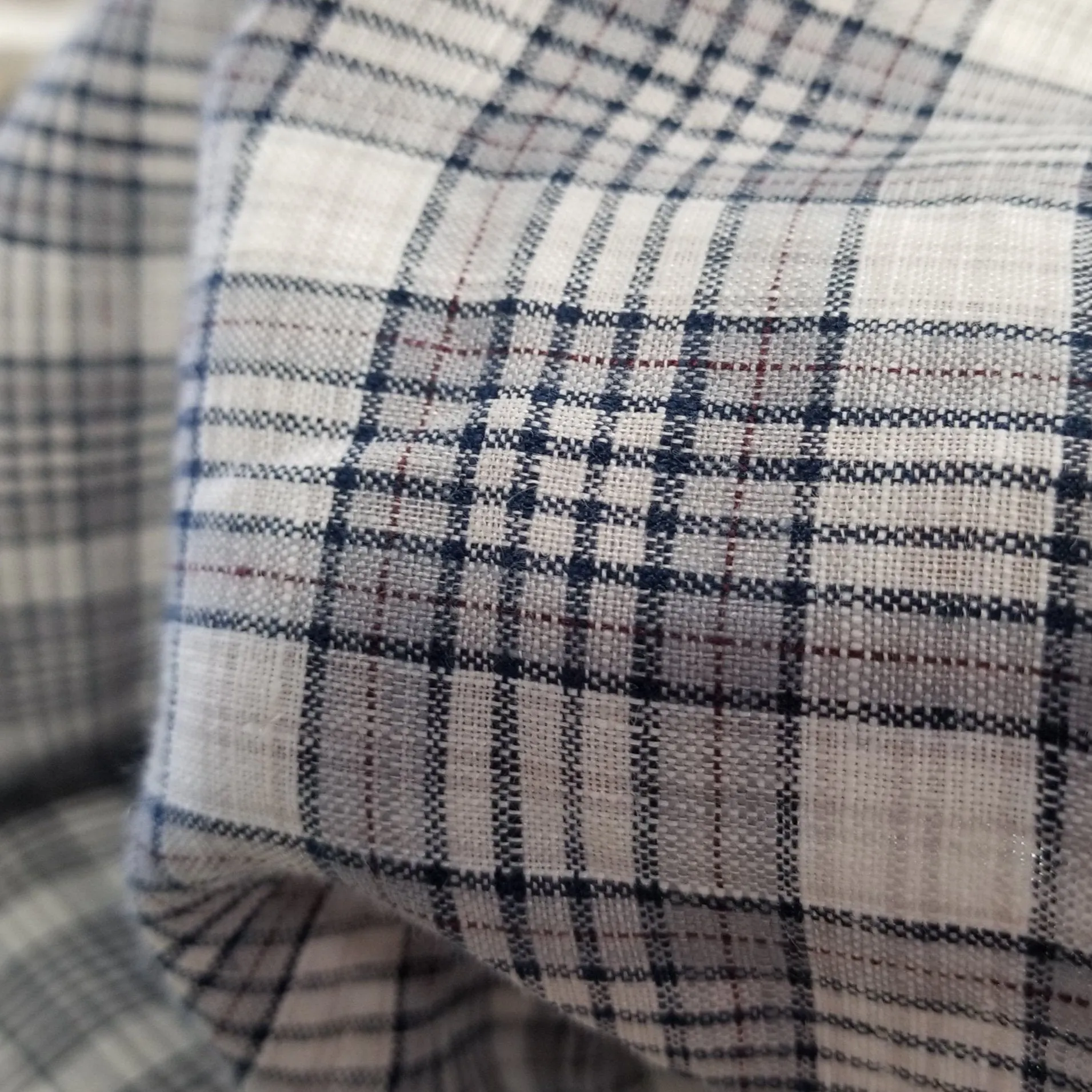 Irish Linen Plaid Navy and Ivory Shirting Spence Bryson Woven 165 GSM- by the yard