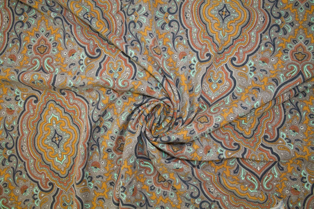 Italian Paisley Wool Double Knit - Earth Tones