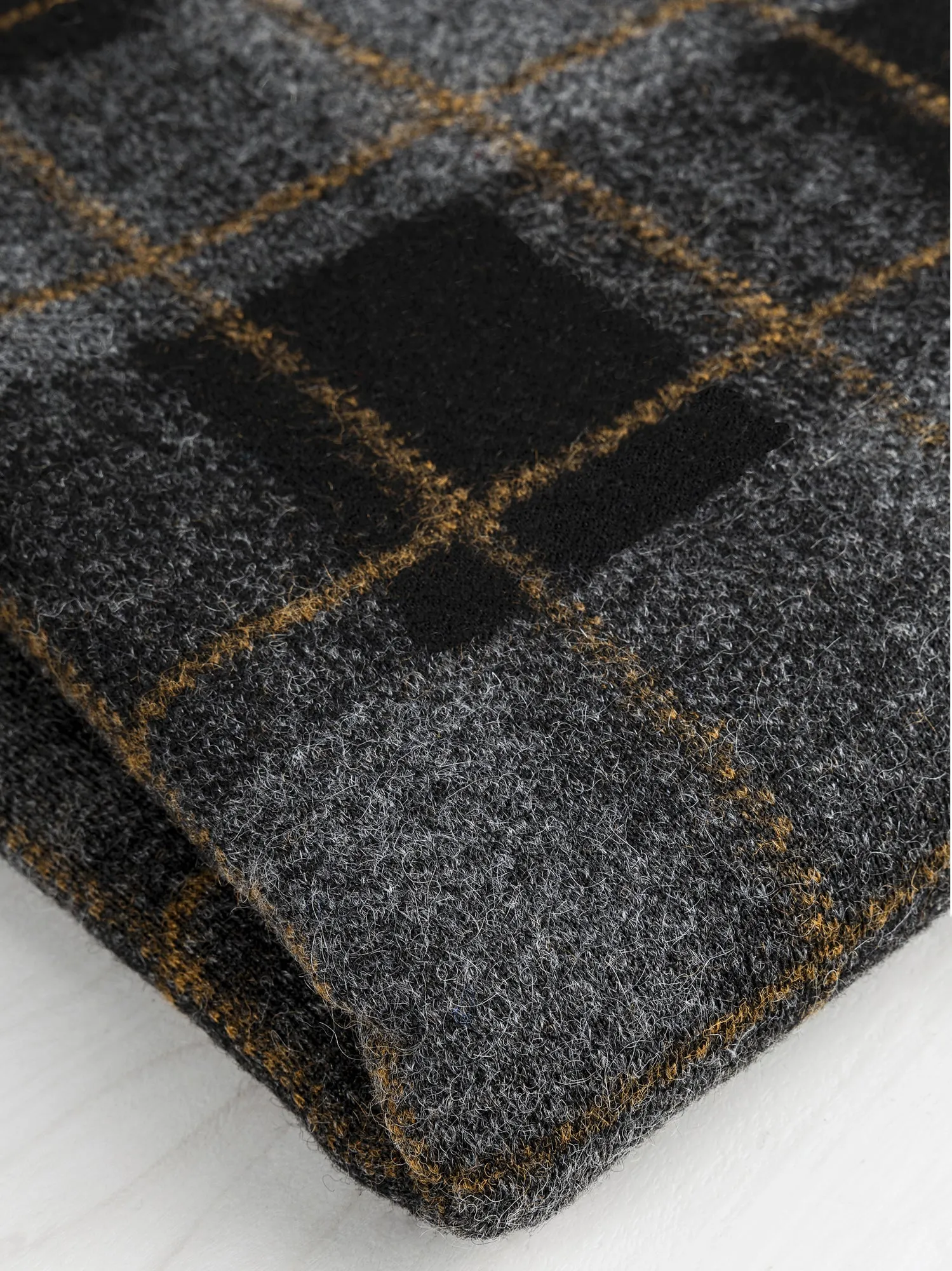 Italian Wool Blend Plaid Knit Deadstock - Grey   Yellow - Swatch