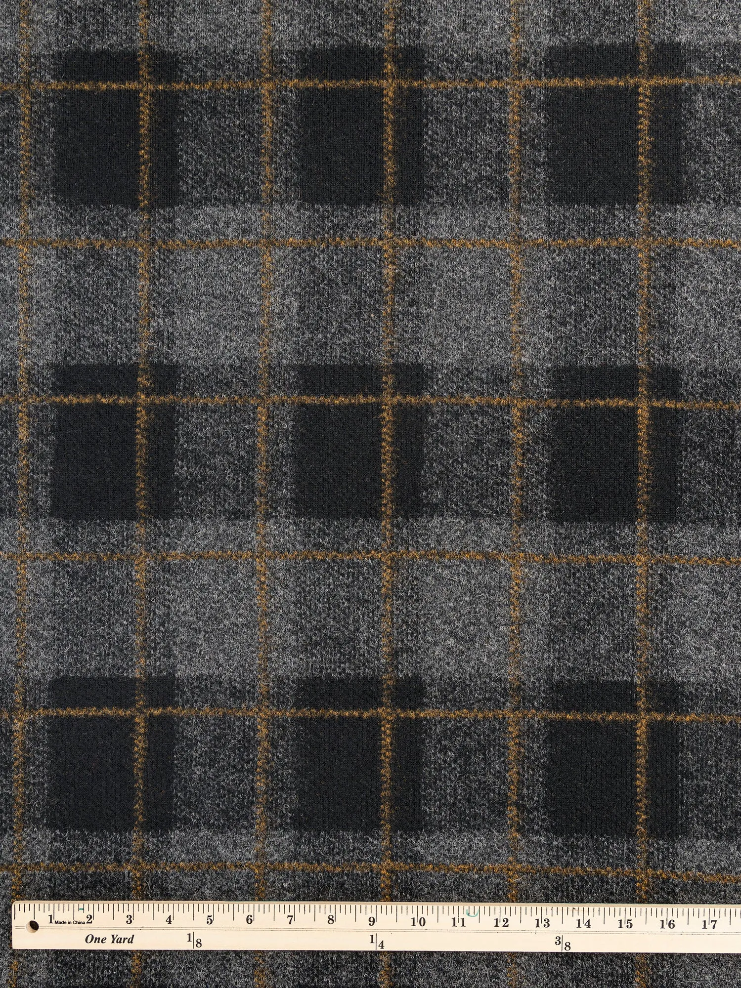 Italian Wool Blend Plaid Knit Deadstock - Grey   Yellow - Swatch