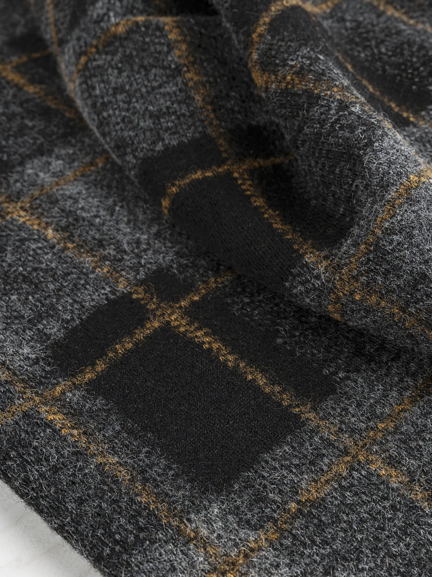 Italian Wool Blend Plaid Knit Deadstock - Grey   Yellow - Swatch