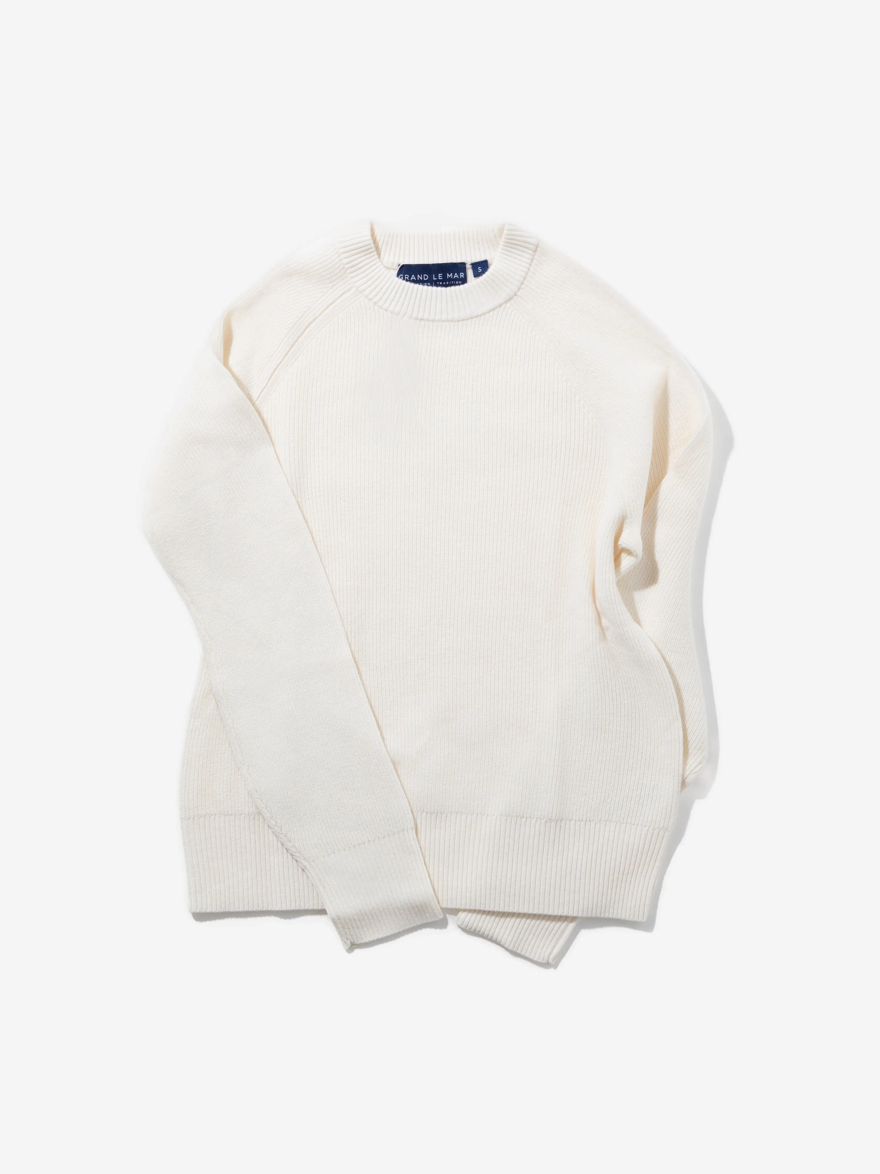 Ivory Merino Wool Cashmere Raglan Crewneck