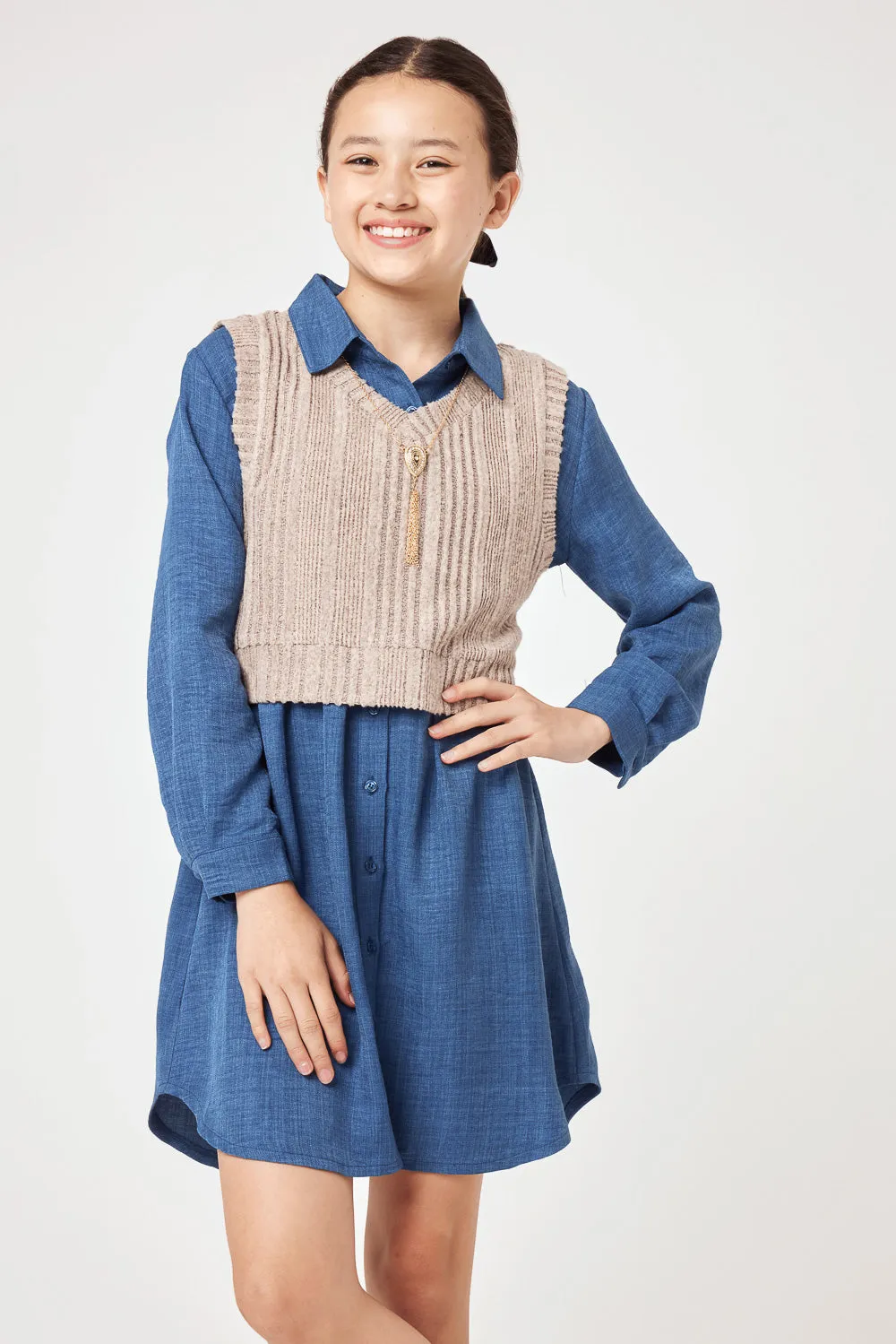 Kids Denim Dress & Sweater Vest Set