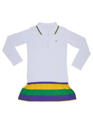 Mardi Gras Little Girls White Polo Dress