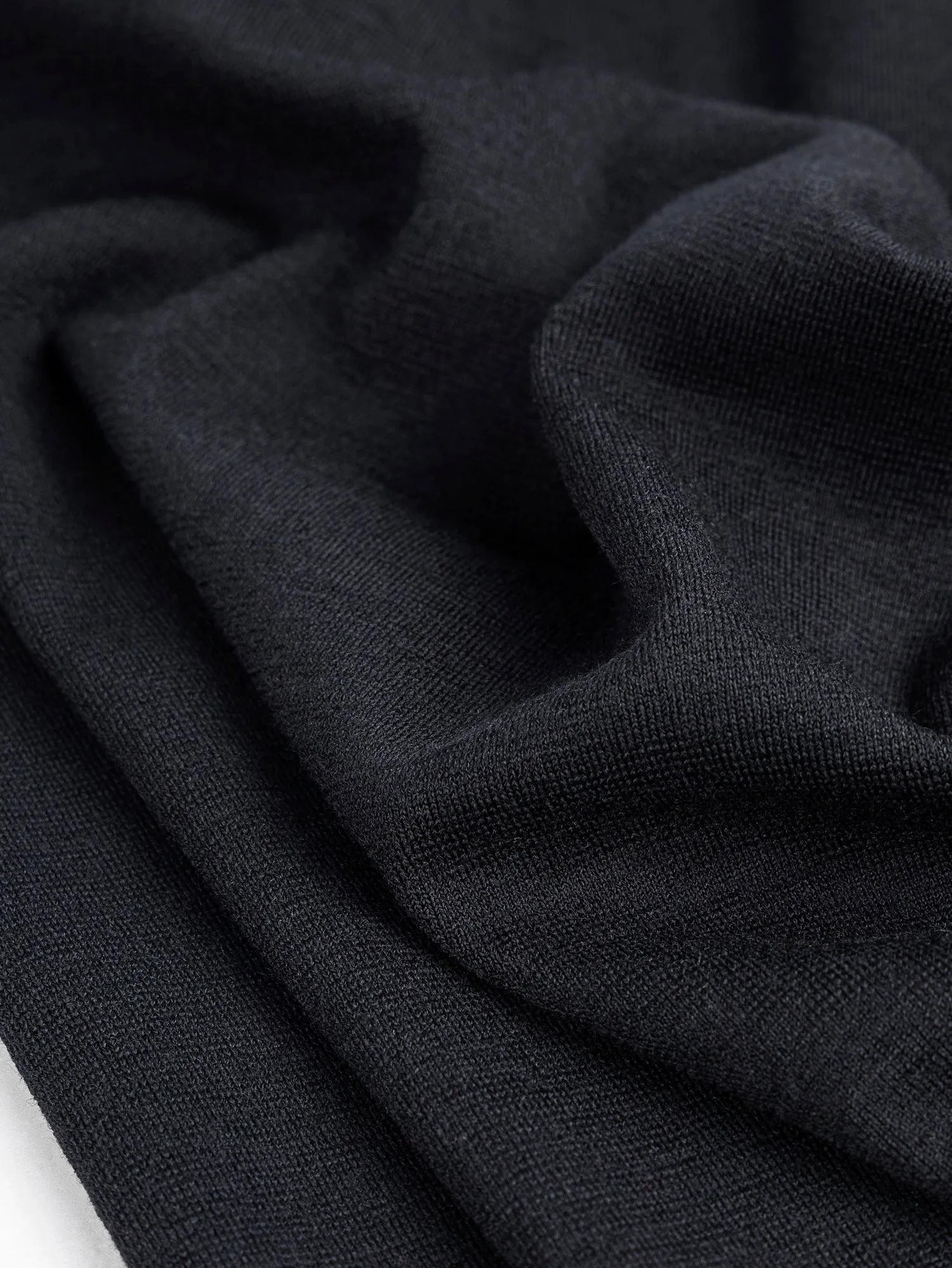 Midweight 100% Merino Wool Interlock Knit Deadstock -  Black - Swatch