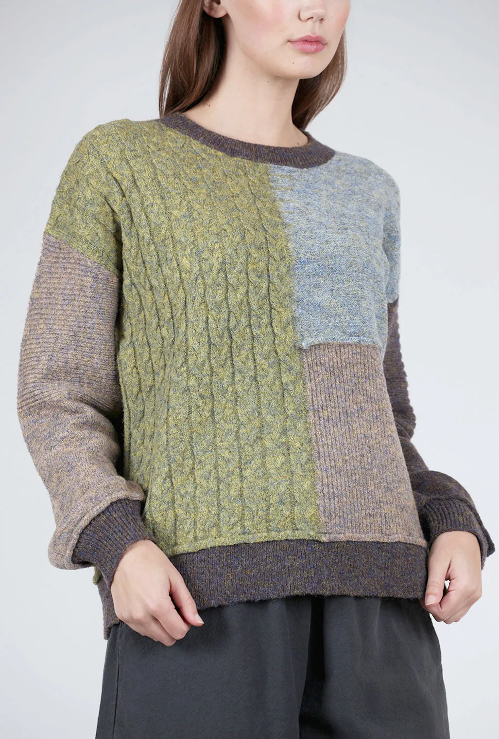 Mixed Weave Pullover Sweater, Cactus Mix