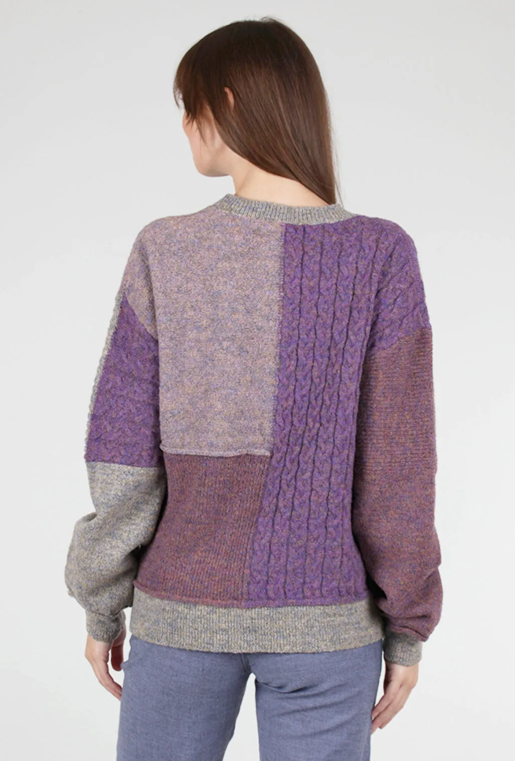 Mixed Weave Pullover Sweater, Purple Mix