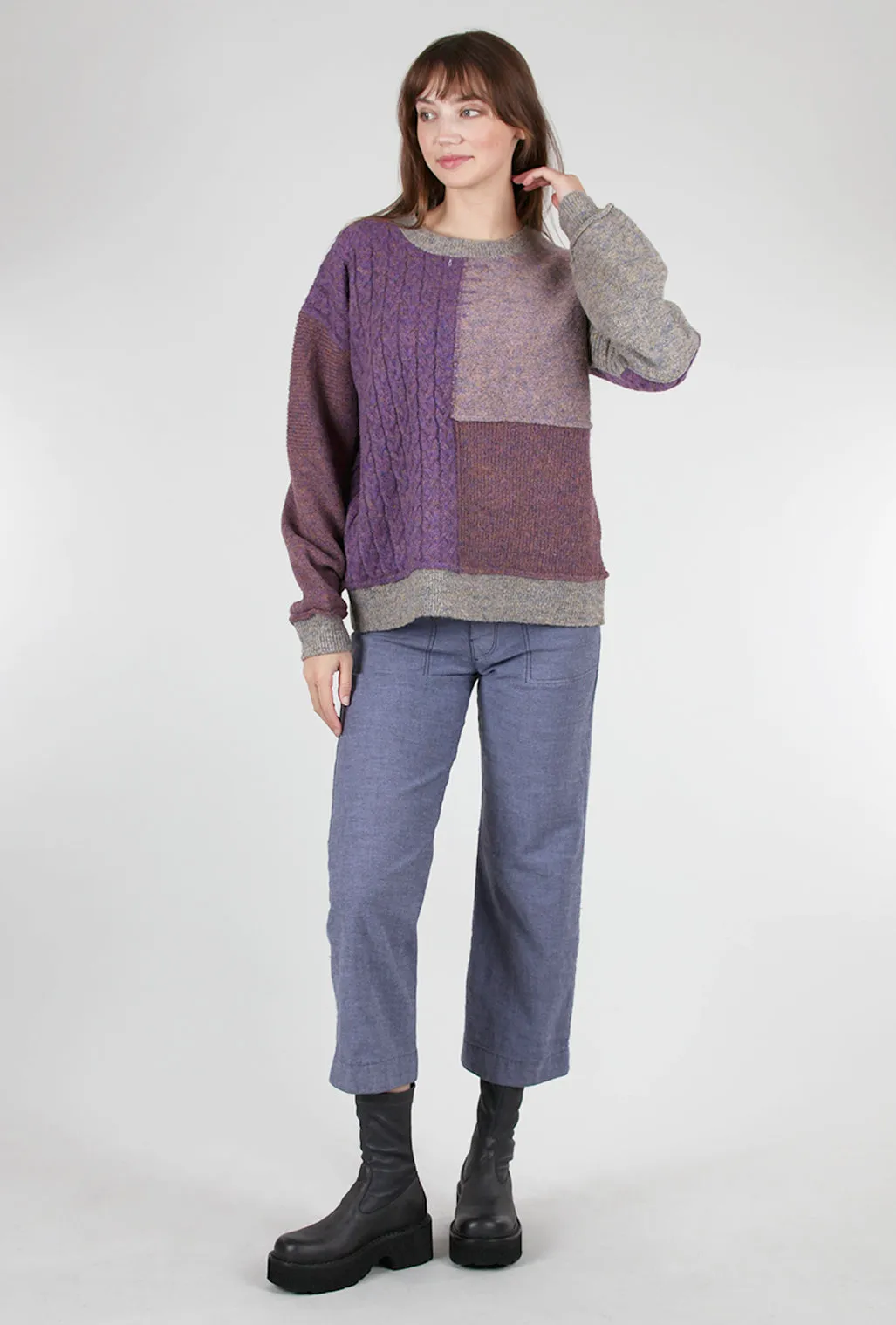 Mixed Weave Pullover Sweater, Purple Mix