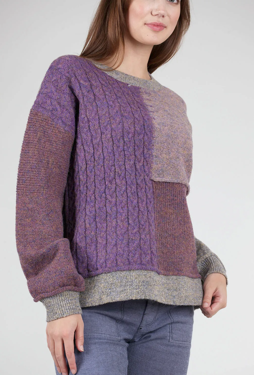 Mixed Weave Pullover Sweater, Purple Mix