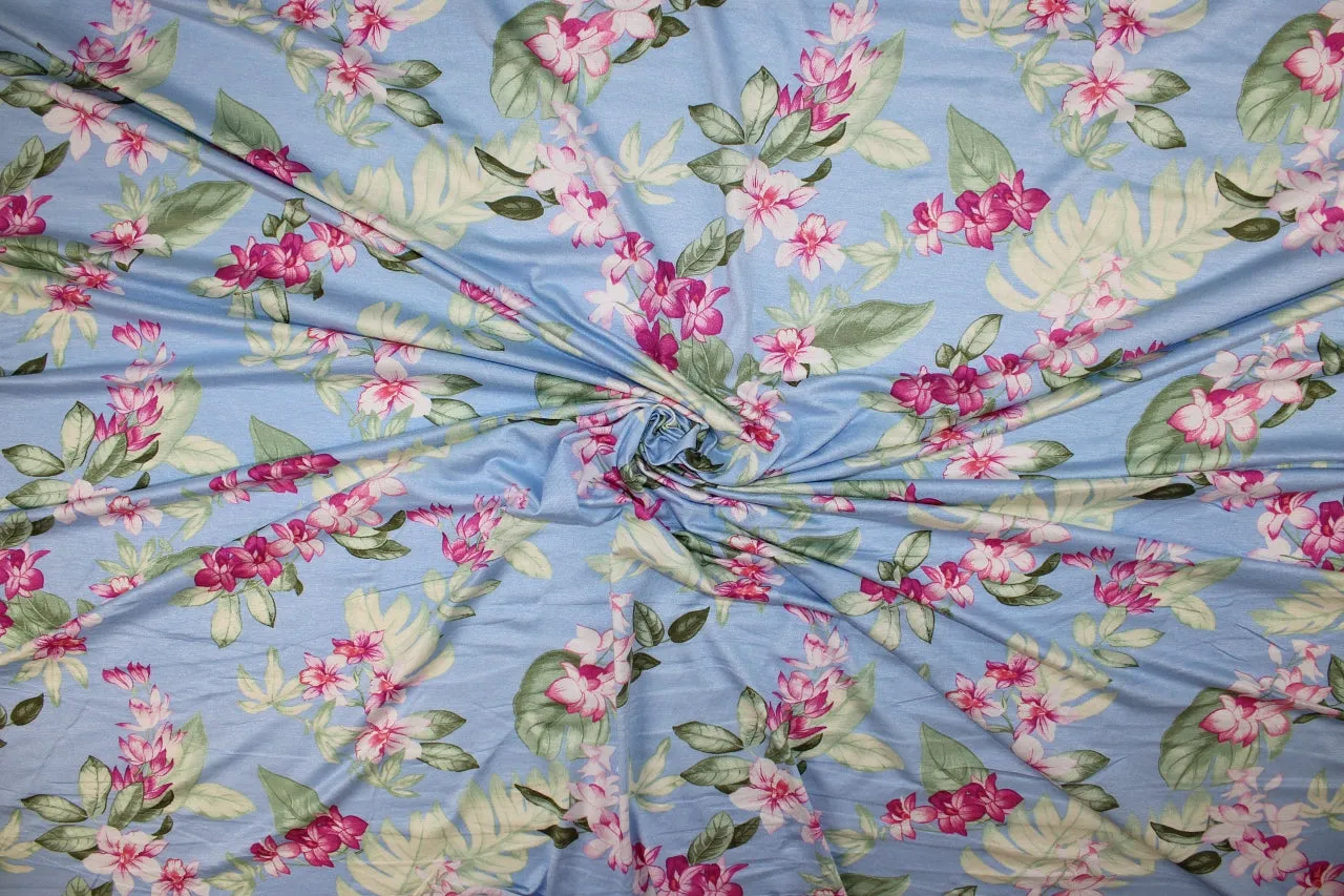 Molokini Mornings Extra Wide Rayon Jersey - Pinks/Greens on Blue