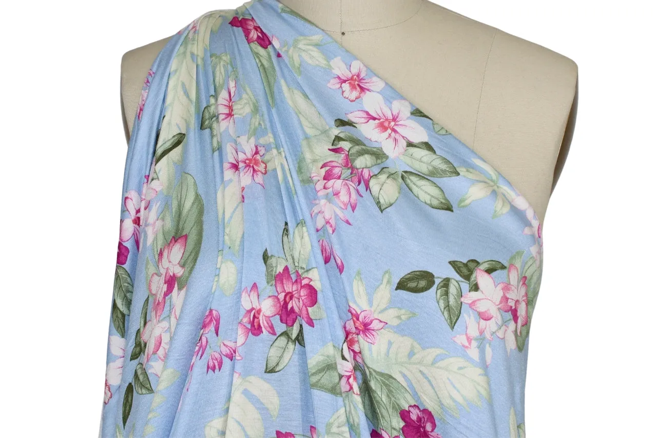 Molokini Mornings Extra Wide Rayon Jersey - Pinks/Greens on Blue