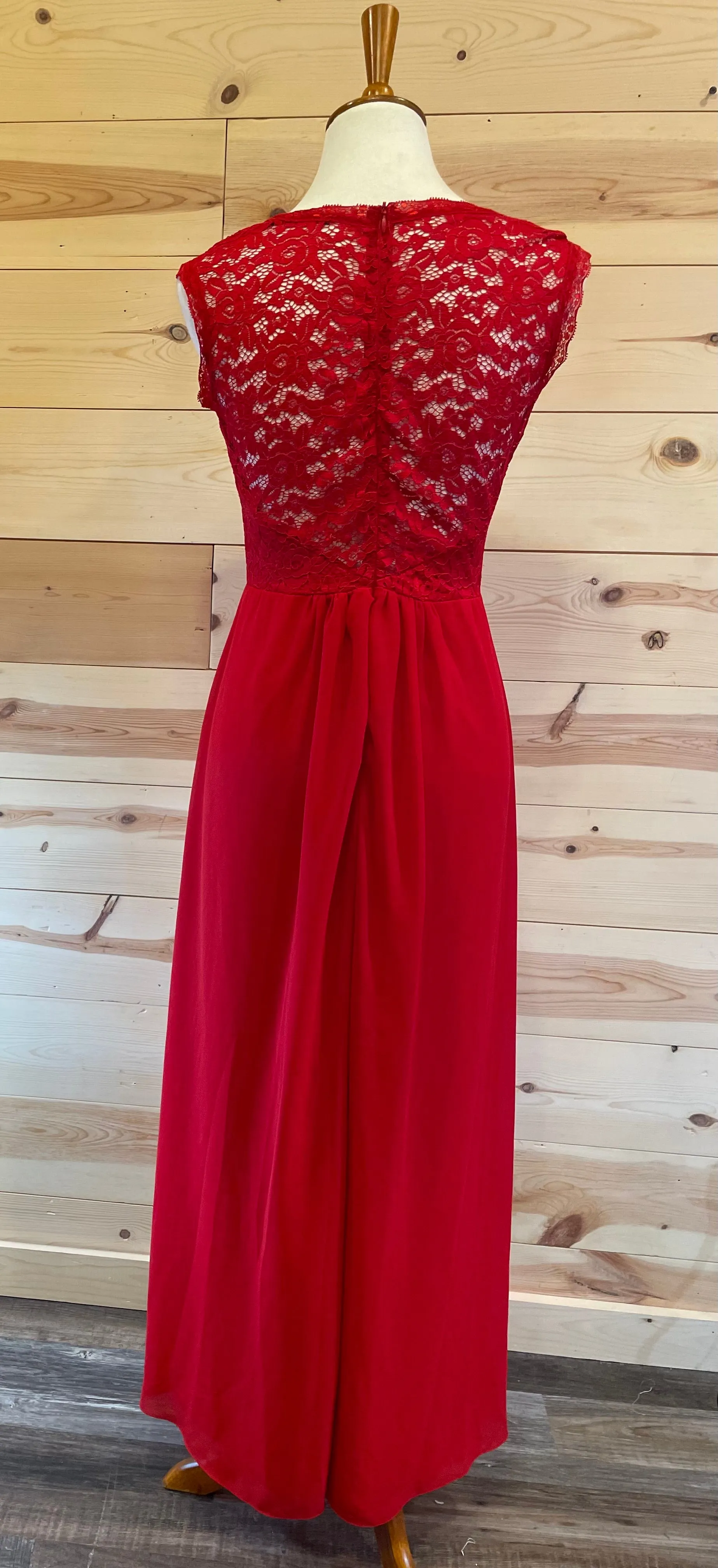 MUSOL Red Lace Top w/Sheer Bottom Long Dress size Medium