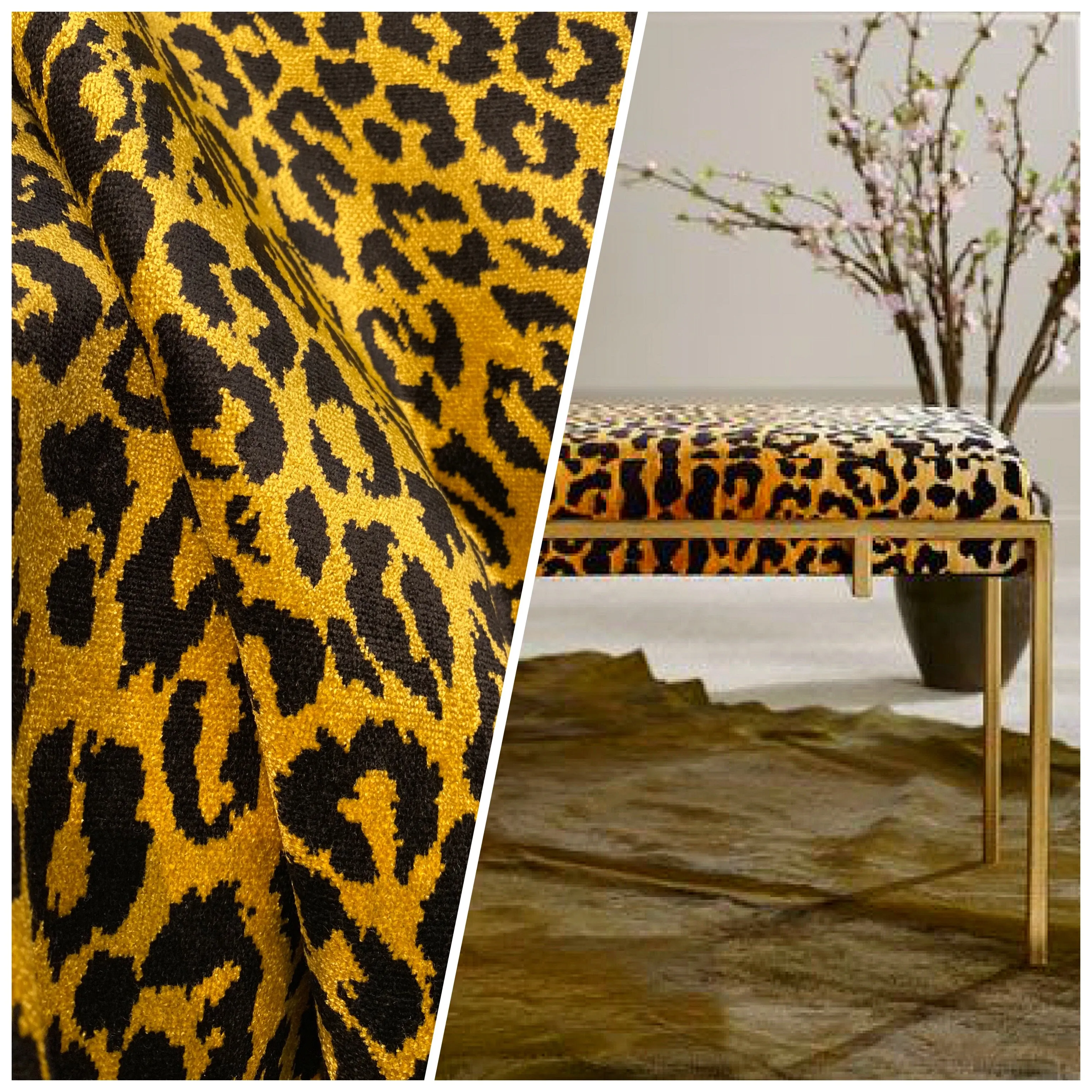 NEW Duchess Elspeth Leopard Novelty Upholstery Velvet Golden Yellow and Black