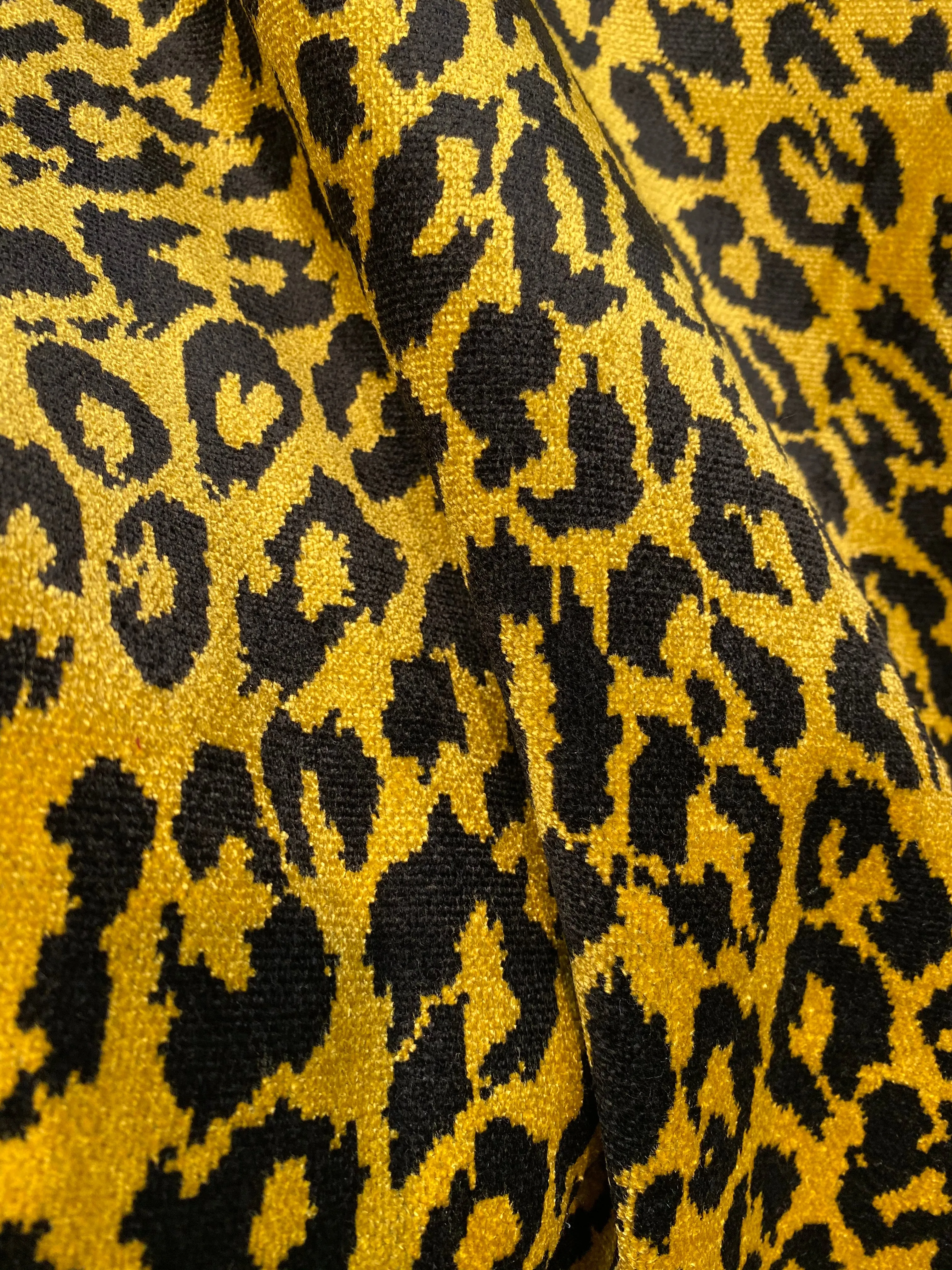 NEW Duchess Elspeth Leopard Novelty Upholstery Velvet Golden Yellow and Black