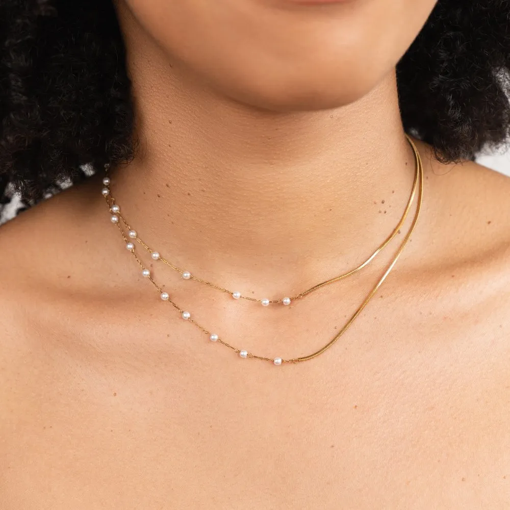 Pearl & Gold Long Chain Necklace