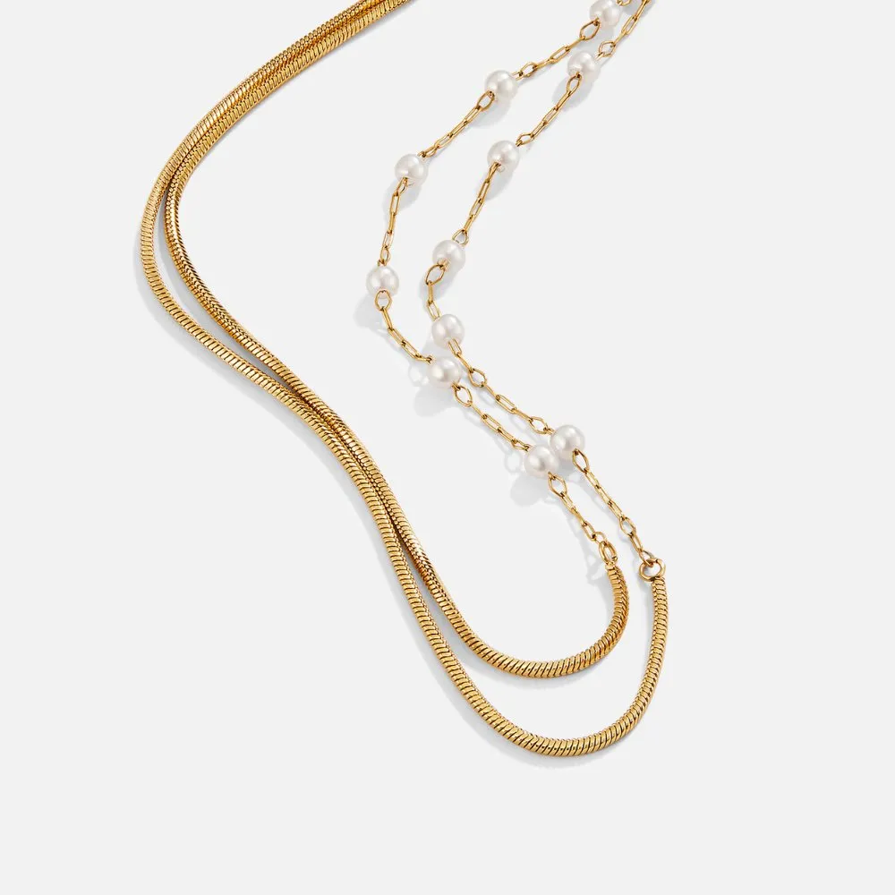 Pearl & Gold Long Chain Necklace