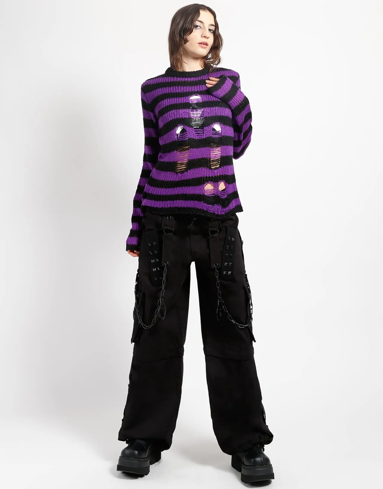 RAG STRIPE SWEATER PURPLE