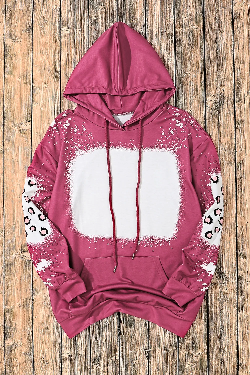 Rose Leopard Bleached Hoodie with Pocket