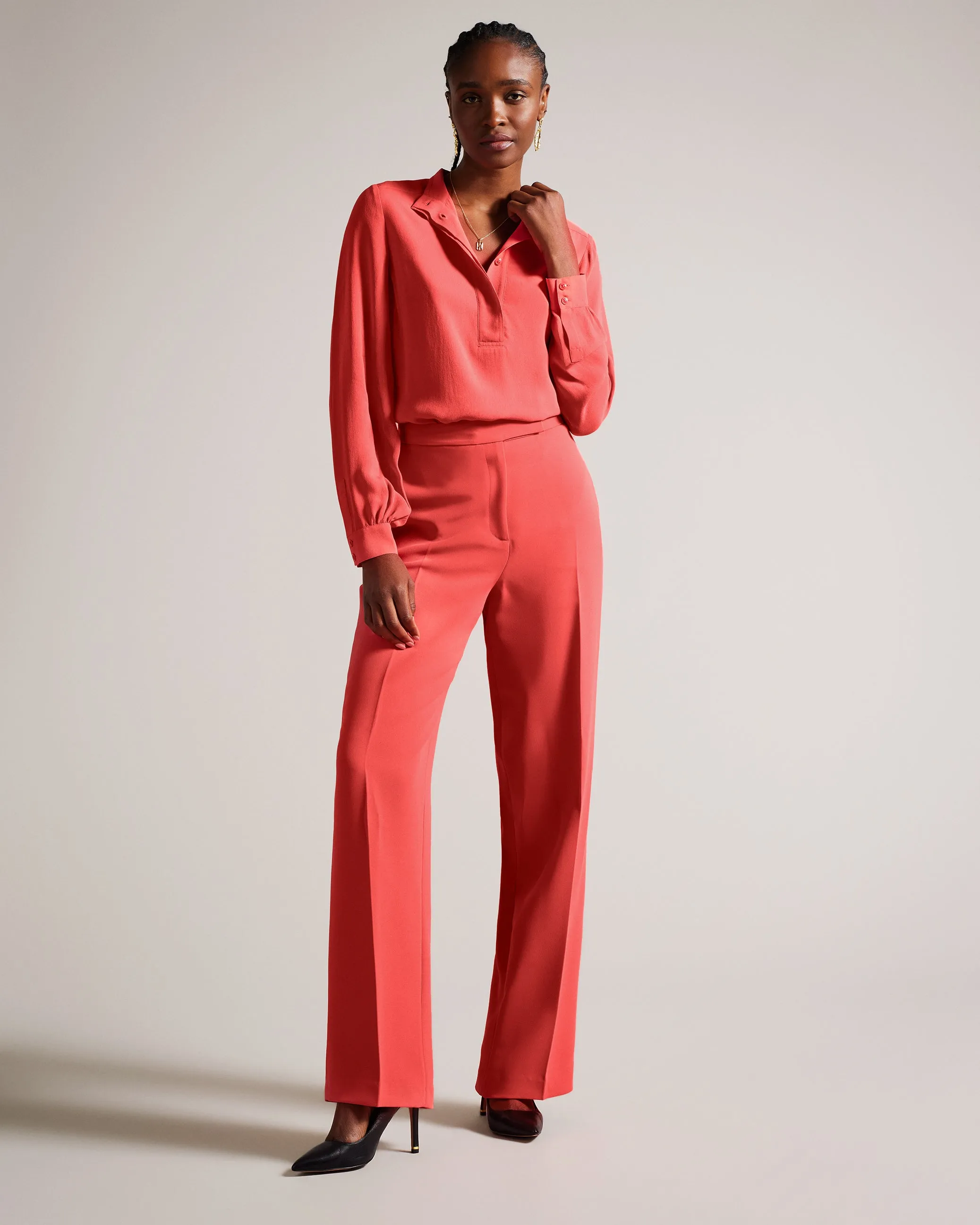 Sayakat Tailored Wide Leg Trousers Coral