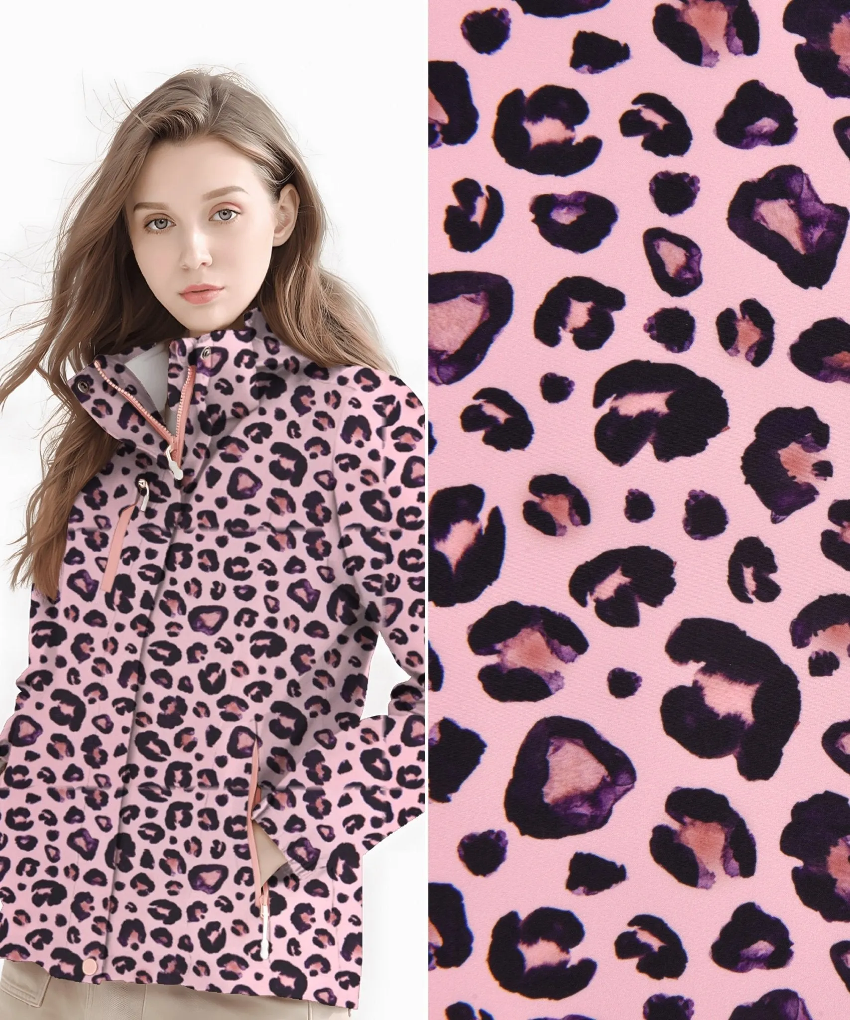 Softshell Digital Pink Leopard Print Fabric