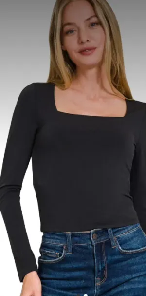 Square Neck Fitted Long Sleeve Top