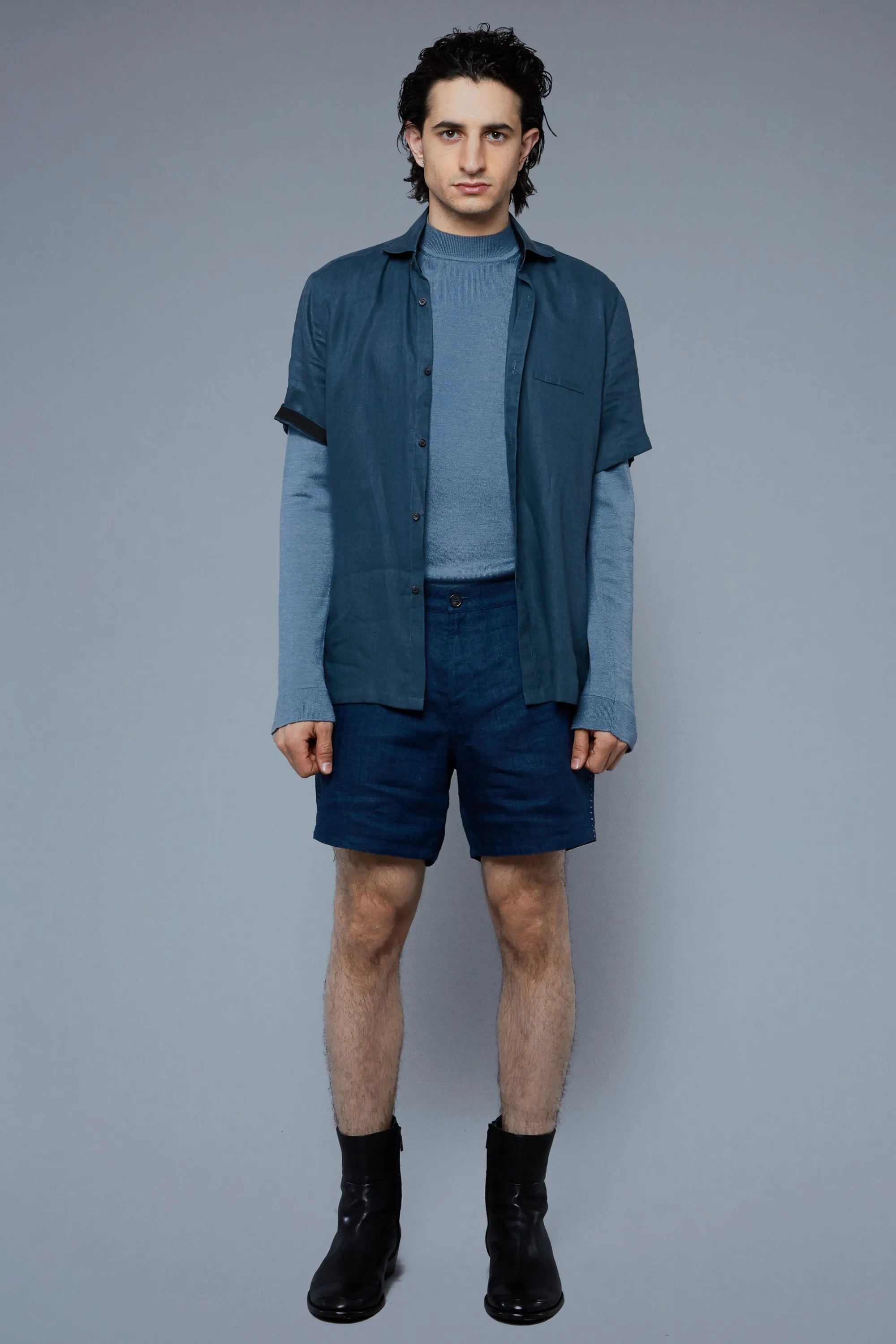 Tab Shorts | Blue Herringbone