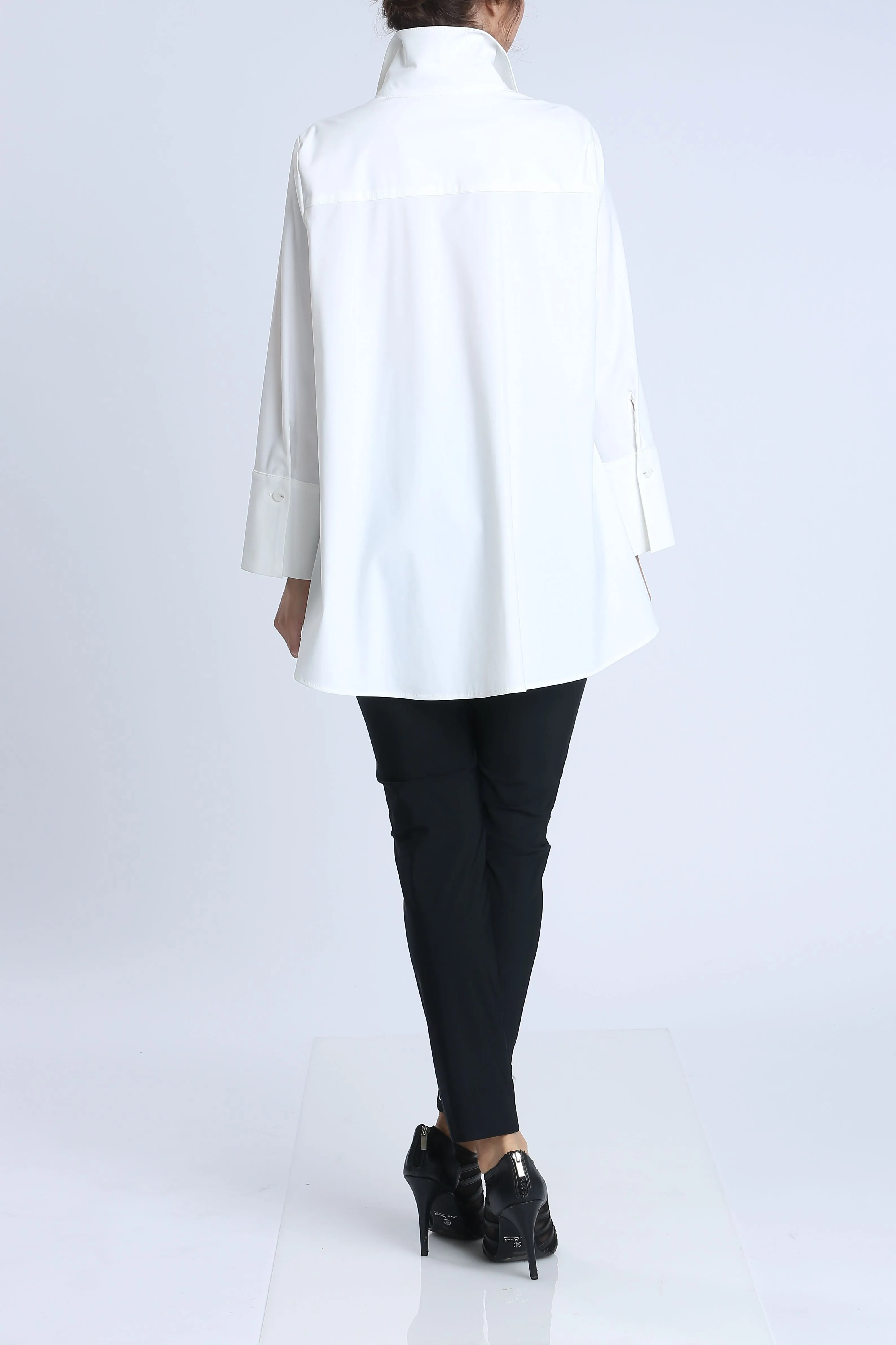 White Fold Down Collar Blouse