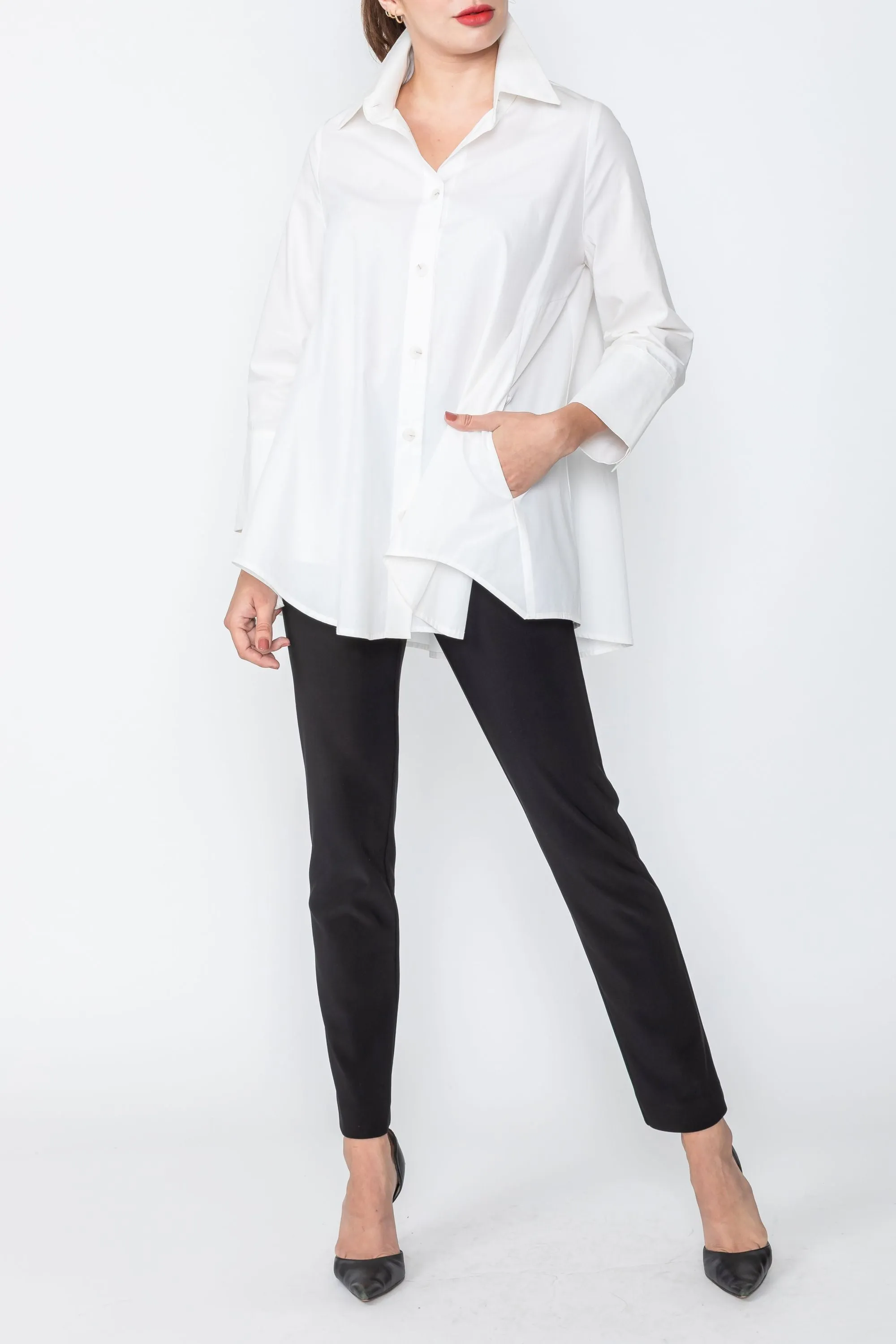 White Fold Down Collar Blouse