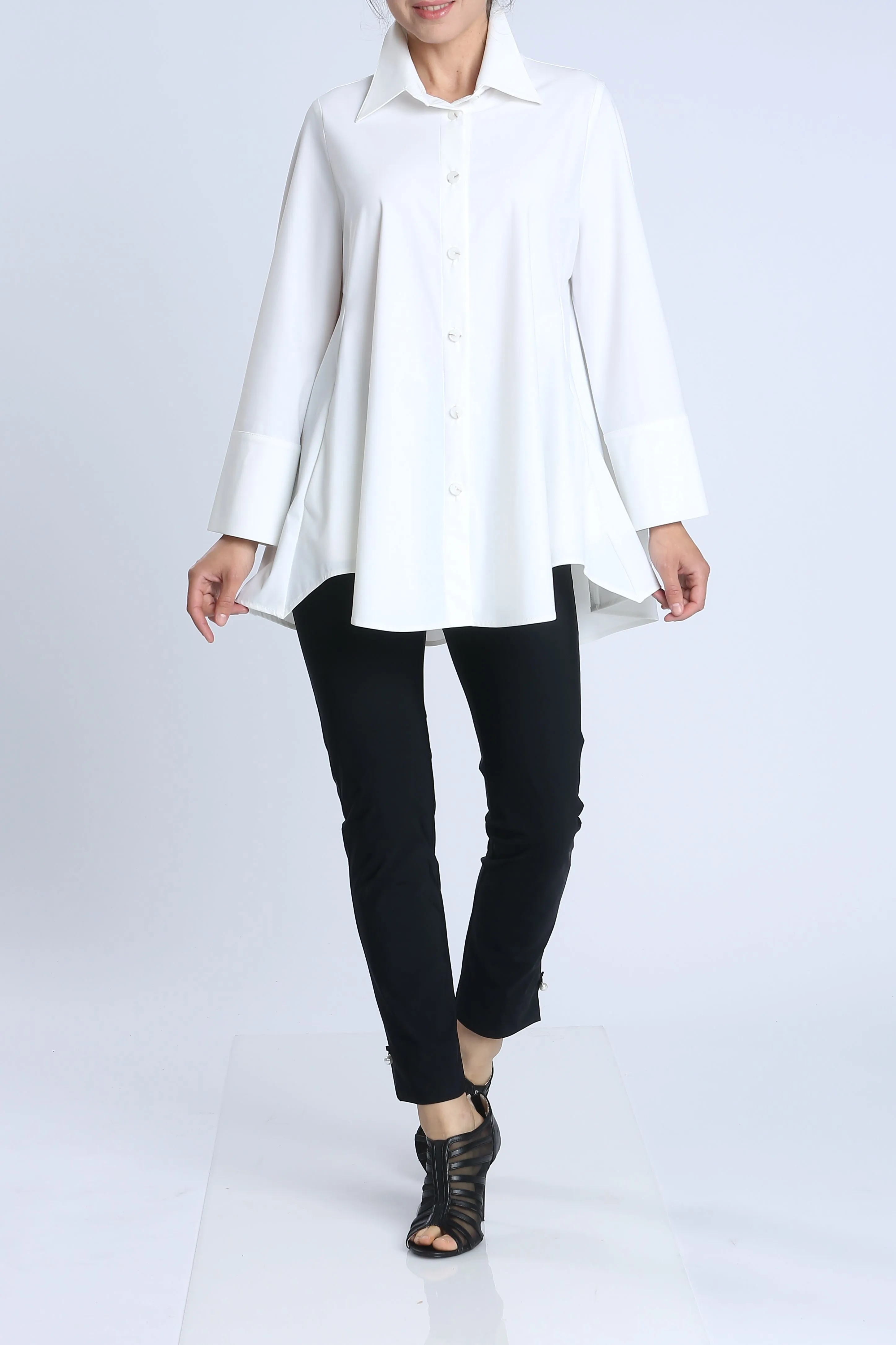 White Fold Down Collar Blouse