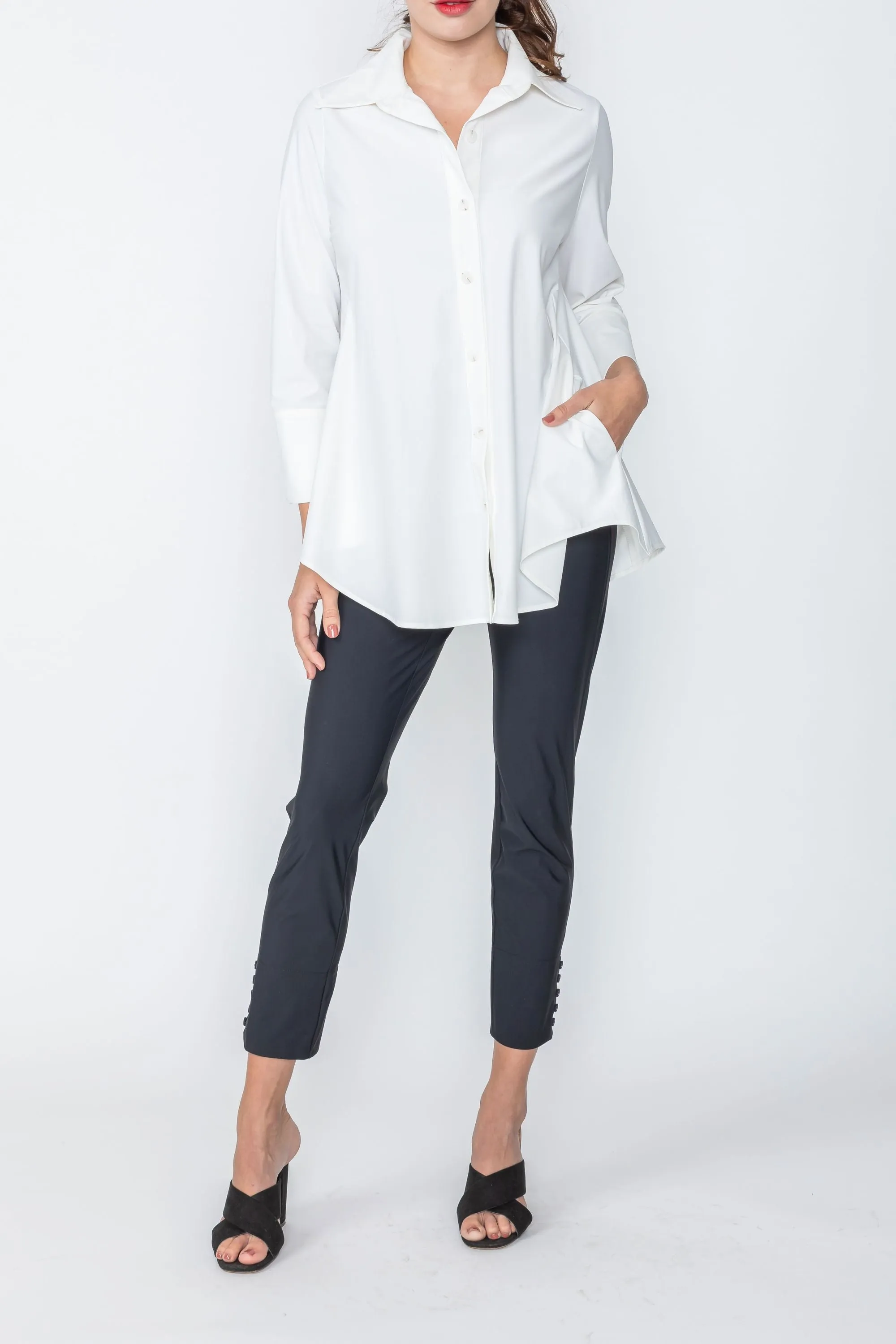 White Fold Down Collar Blouse