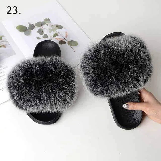 Women Casual Real Fox Fur Slippers