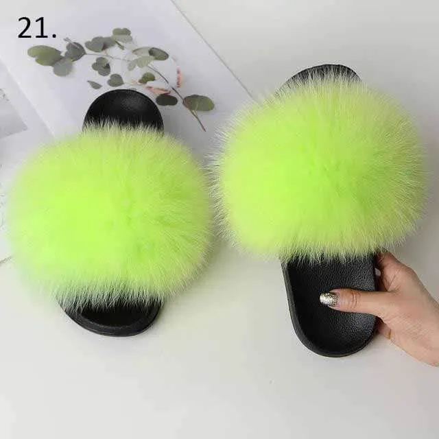 Women Casual Real Fox Fur Slippers