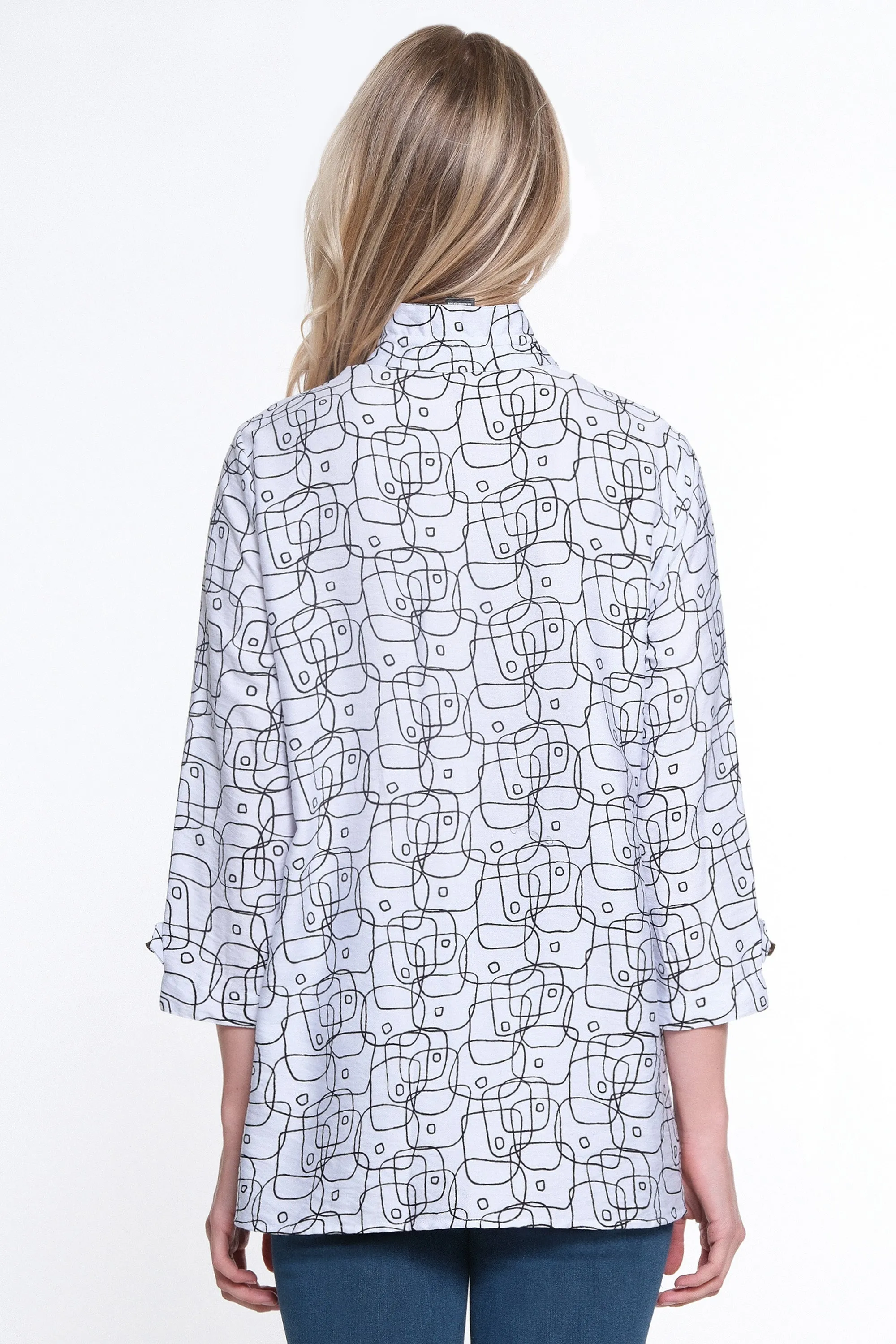 Woven Button Down Tunic - Petite - Black/White